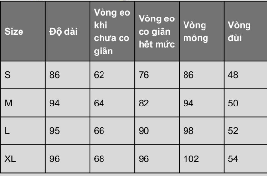 Size quần